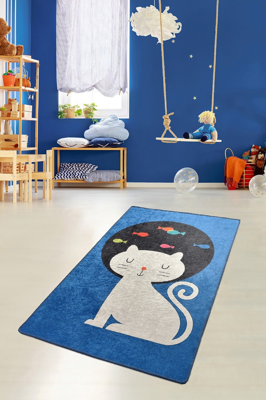 Covor pentru copii, Cat and Fishes, 140x190 cm, Multicolor - imagine 4